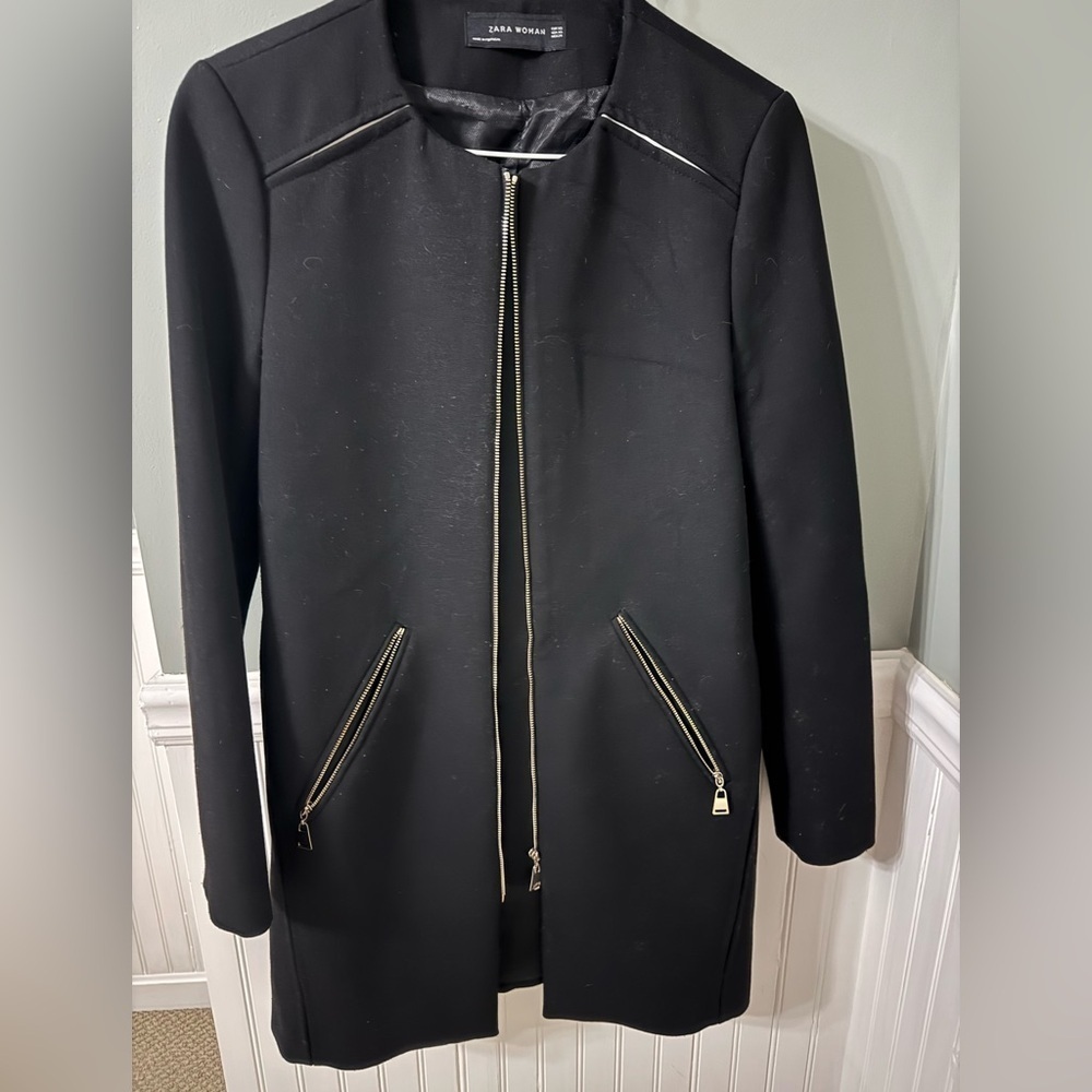 Zara Black Trench Coat with Gold Accents